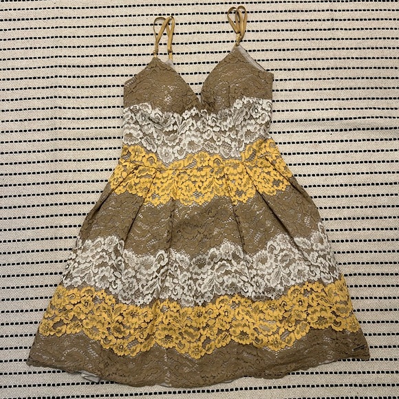 Rinascimento Yellow, Beige and White Lace a-line dress - Picture 2 of 5